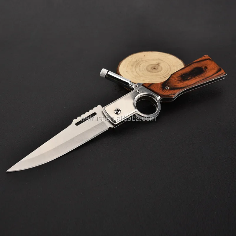 Pocket Knife Knives with Light Wood Handle EDC Tactical Camping Survival Folding AK47 Gun Knife
