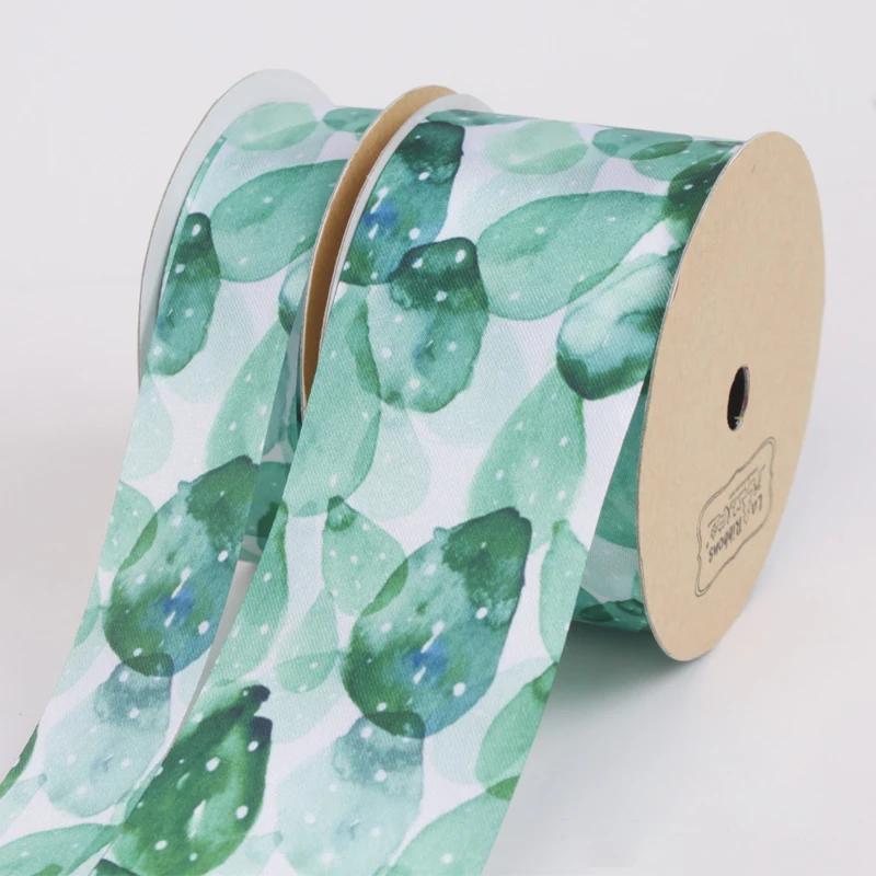 Зеленая Летняя серия узоров laribбонс, Термотрансферная атласная лента с принтом