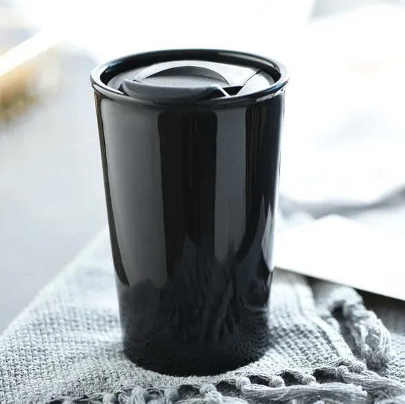 Ceramic Double Wall Insulated Travel Coffee Cup with Splash-proof Slider Lid