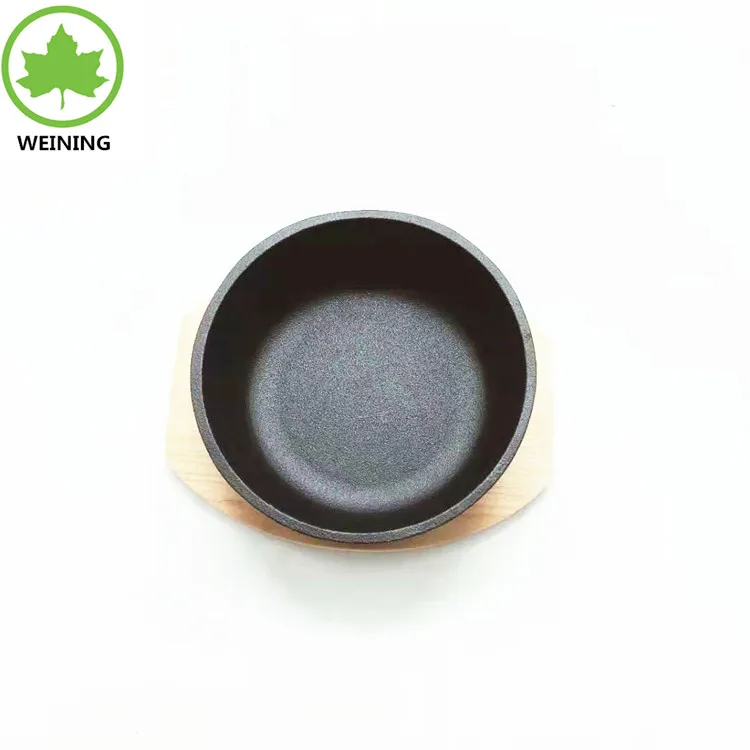 Round Cast Iron Bowl with Wooden Base