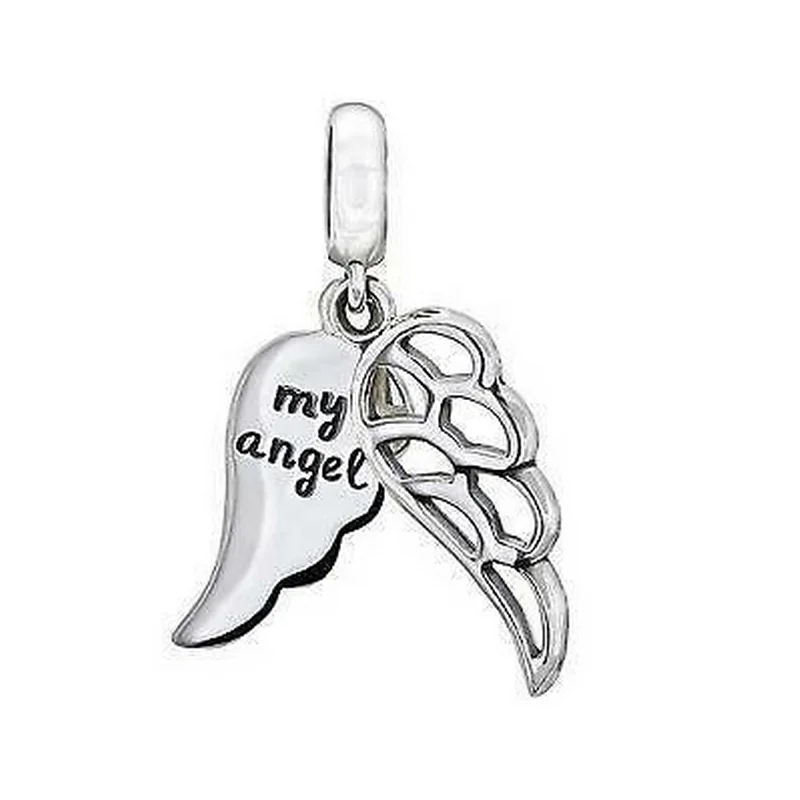 Персонализированные серебро любящих очарование кулон, с «крыльями ангела» гравировки букв с крыльями ангела Подвески кулон