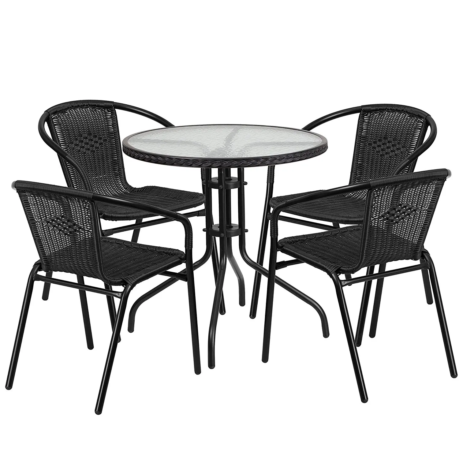 balcony bistro patio wicker rattan furniture steel metal set table  patio garden outdoor chair