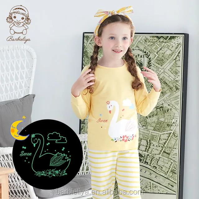 B0919 Wholesale price Taiwan design long sleeve girls pajamas animal two piece pyjamas kids
