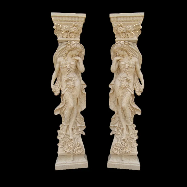 
Solid stand round roman yellow natural stone pillar with flowers 