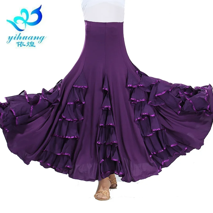 Wholesale Customized Women Girls Long Black Ballroom Dance Skirt Waltz Performance Wear