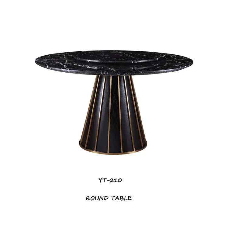 Italy simple design dining room furniture marble top wood base round dining table with rotating center