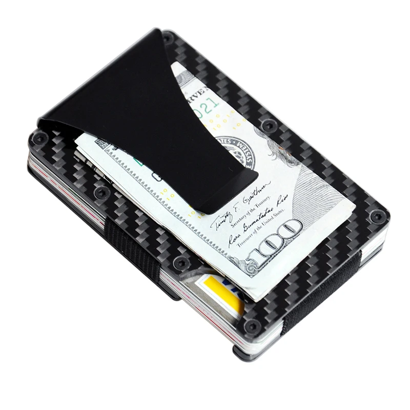  Мужской тонкий минималистский Тонкий кошелек из углеродного волокна с RFID-блокировкой в стиле милитари держателем для карт и зажимом
