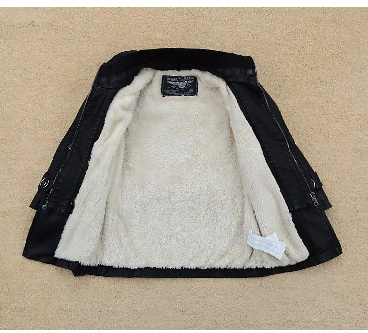 
2018 autumn and winter new plus velvet thick long windbreaker kid PU leather jacket 
