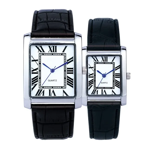 Promotion RectangleQuartz Couple Watch with White Dial Analogue Display and Black Strap