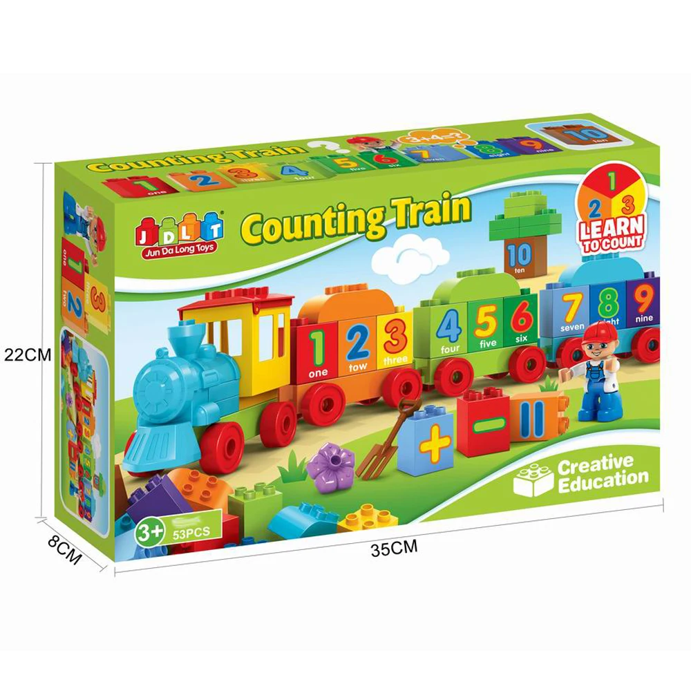 JDLT hot sale toy for children DIY intelligent educational assemble ABS large plastic train 53pcs building block bricks set