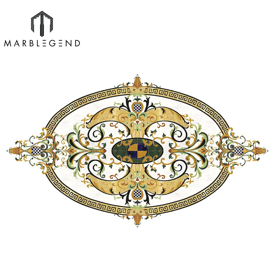 
Romania Le Chateau Palace waterjet tile lobby marble flooring medallion design 