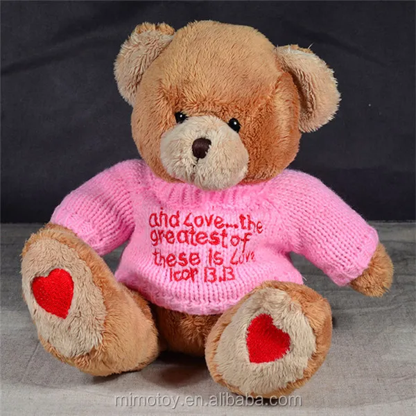 Embroidery OEM Design Custom LOGO Stuffed Teddy Bear With Sweater Clothes Wholesale Cheap Plush Soft Toy Brown Teddy Bear Names