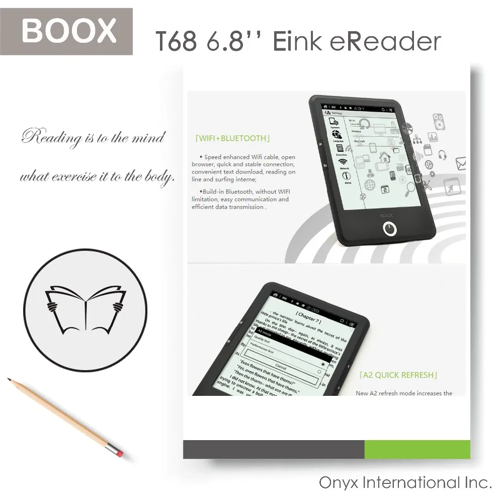 Электронная чернильная электронная книга 6 8 дюйма с системой Android может запустить приложение для чтения книг Aldiko