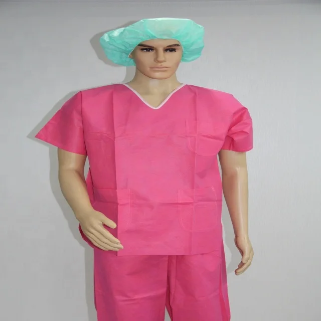 SMS scrub suits uniforms doctors scrub suits hospital using disposable V-neck nonwoven scrubs sets with short open sleeve