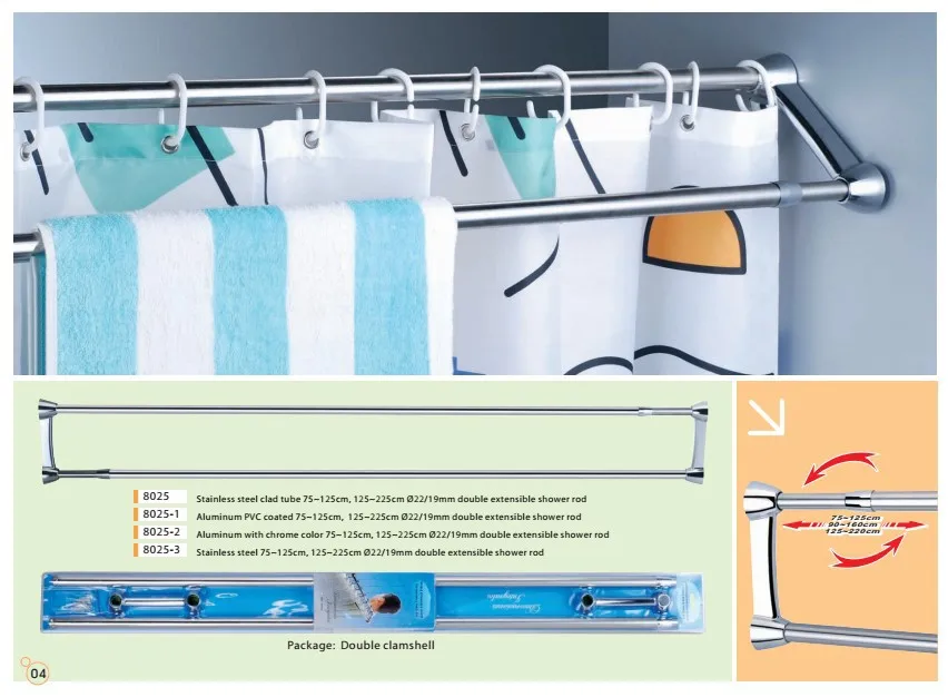 Bathroom adjustable led double shower curtain rod