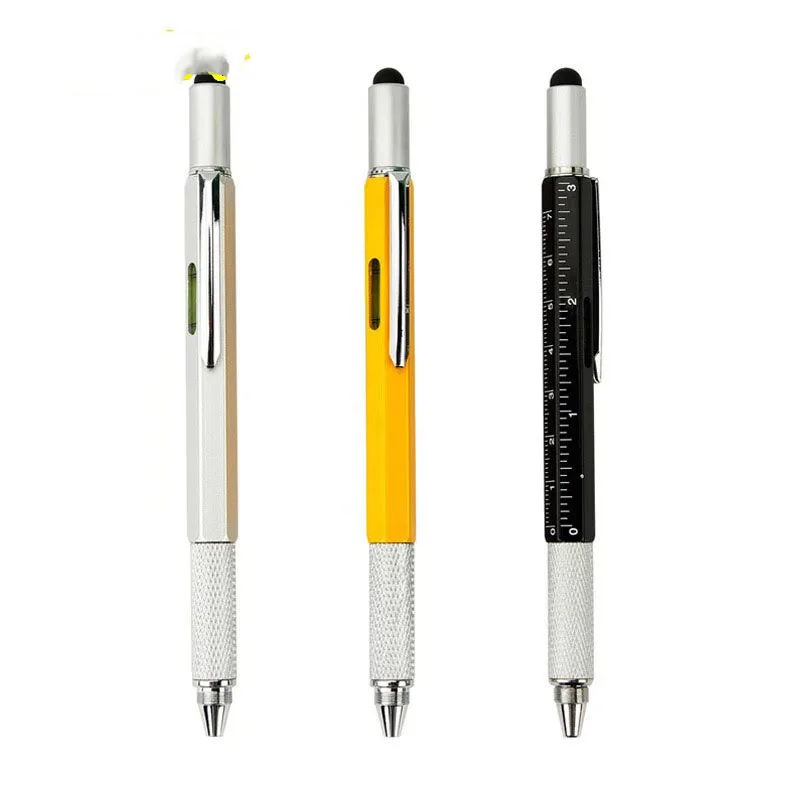 6 In 1 Top Touch Metal Ball Pen With Level And Screwdriver Horizontal Measure Ruler Multi Function Tool Ballpoint Pen