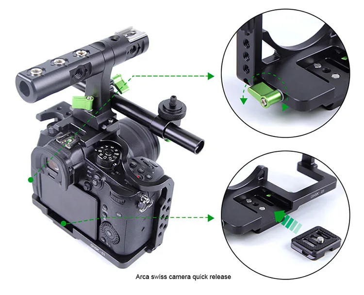 Quick release protective camera support cage for Panasonic GH5 GH5s