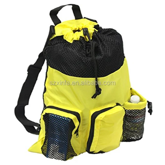 Multi Functional Mesh Bag With Drawstring Shoulder Straps For Swimming, Beach, Diving, Travel, Gym
