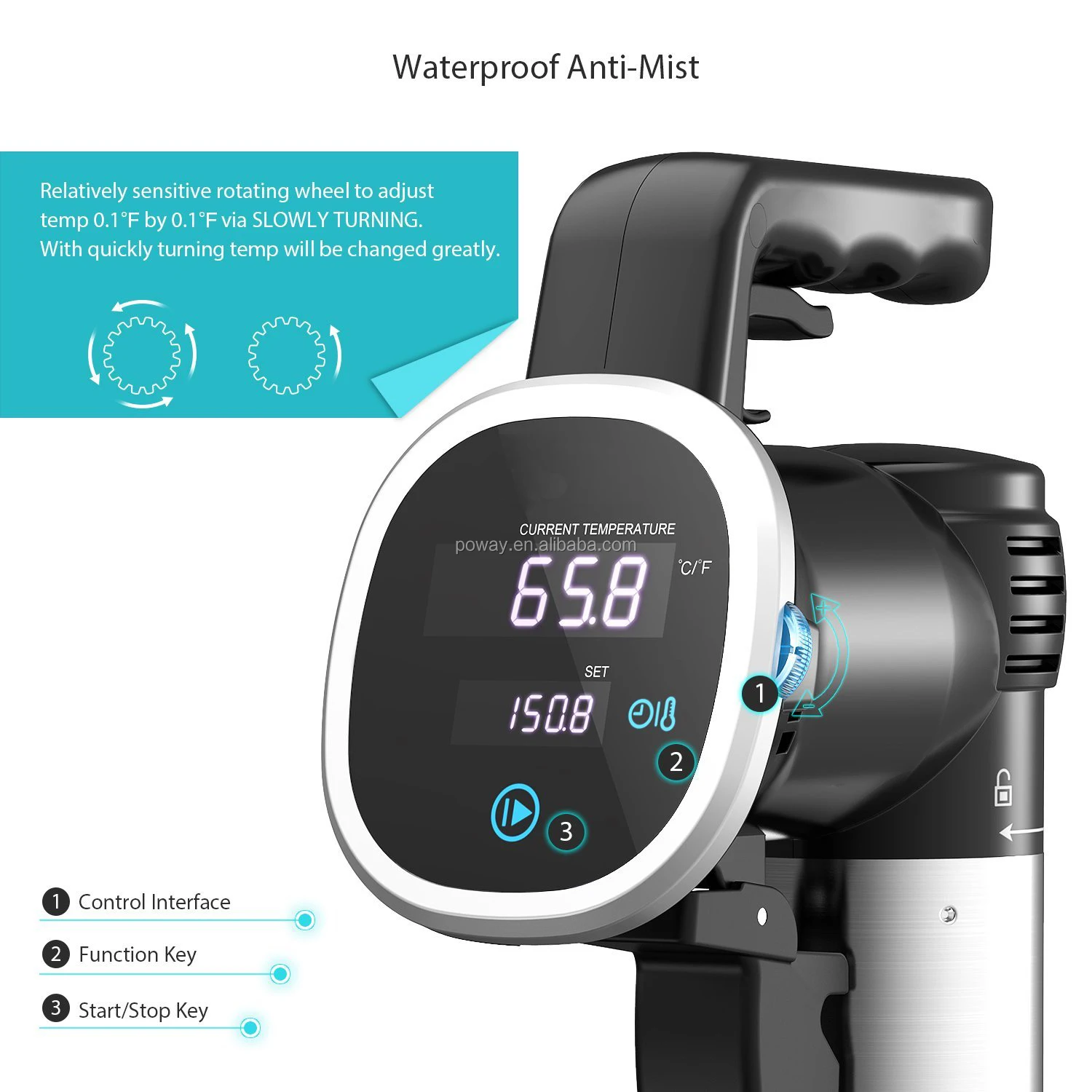 
Poway High Quality Sous Vide Precise Temperature Setting and Digital Timer Slow Cooker for Healthy Food at Home and Hotel 850W 