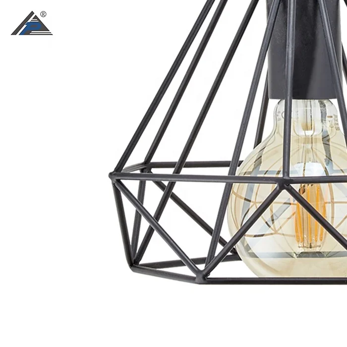 Industrial Style Vintage Handmade Iron Line Lighting Chandelier Diamond Shaped Ceiling Metal Pendant Light Hanging Lamp