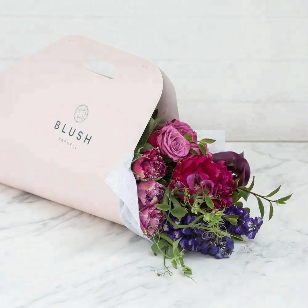 custom logo printed diecut handle paper carrier flower bag, flower packaging carrier