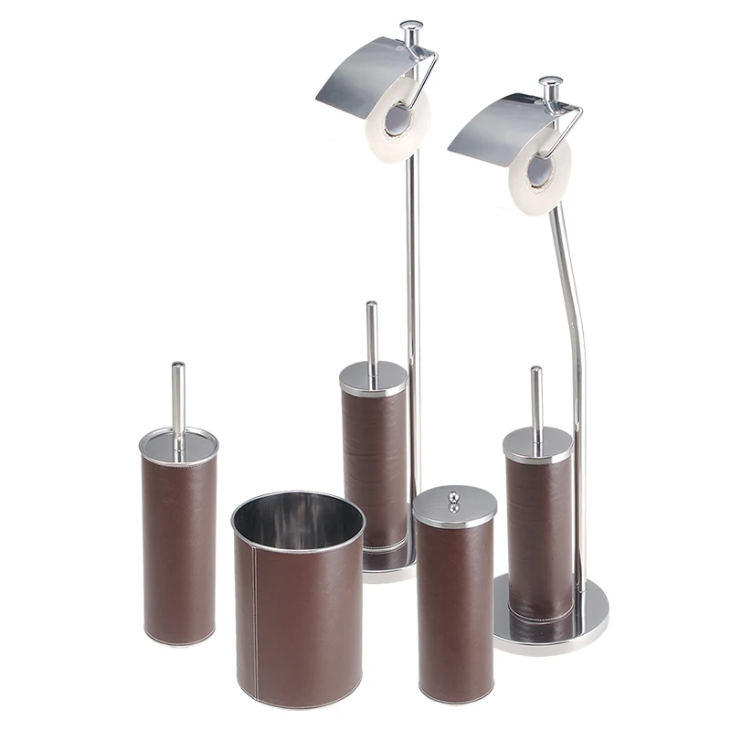 Набор корзин для мусора из нержавеющей стали, рулон бумаги, кожаной туалетной щетки и держателя салфетки с тяжелым дном
