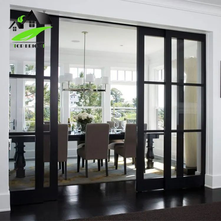 
2 Tracks Sound Insulation Aluminum Slide Glass Doors Exterior French Door for Study Room 