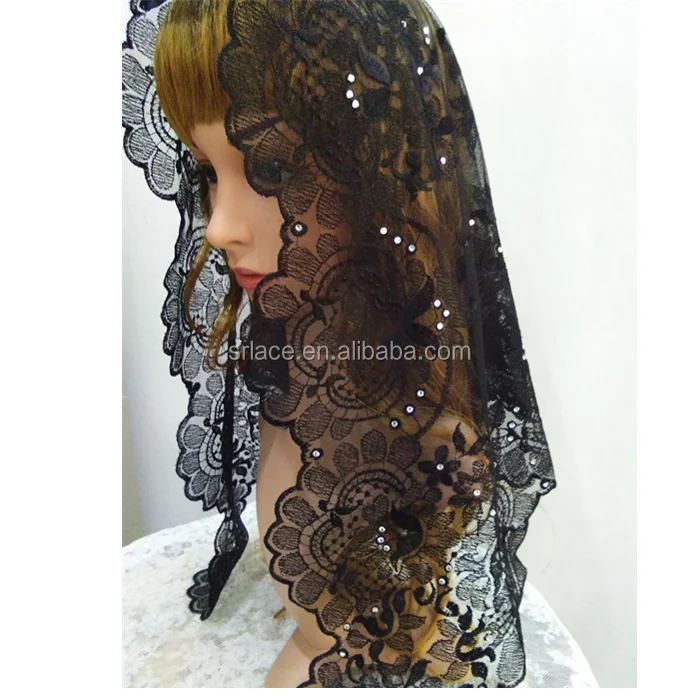 
Bead Black Catholic Lace Veil Spanish Lace Veil Mantilla 