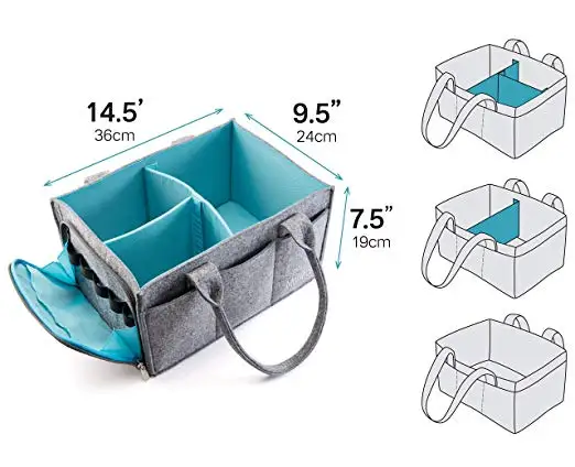 QJMAX 100% Thickness Felt Removeable Insert Baby Diaper Caddy Organizer With 10 Pockets