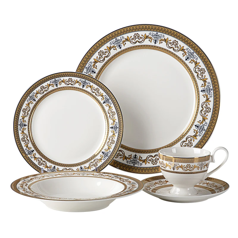Top Choice Banquet  Embossed Gold Ceramic Dinnerware Set, Porcelain Ware In Bone China~