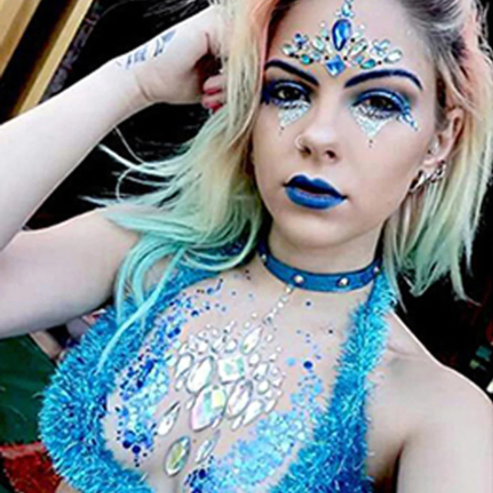 Rhinestone Face Body Jewelry Stick On Crystal Tattoo Nipple Chest Crystal Body Gem Stones Bindi Stickers For Rave Festival