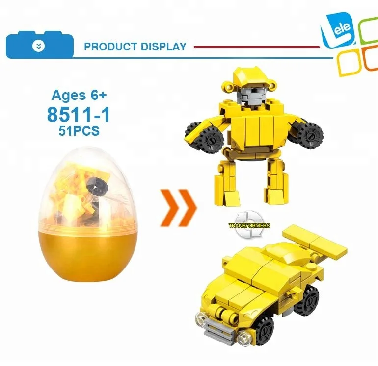 LELE BROTHER OEM Surprise Egg Mini Car Transform Robot Building Blocks Capsule Toy