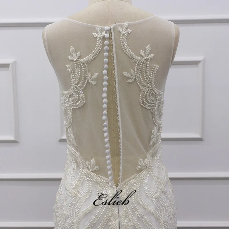 Eslieb SJ077 real photo champagne custom style luxury lace O-neckline zipper  wedding dress bridal mermaid