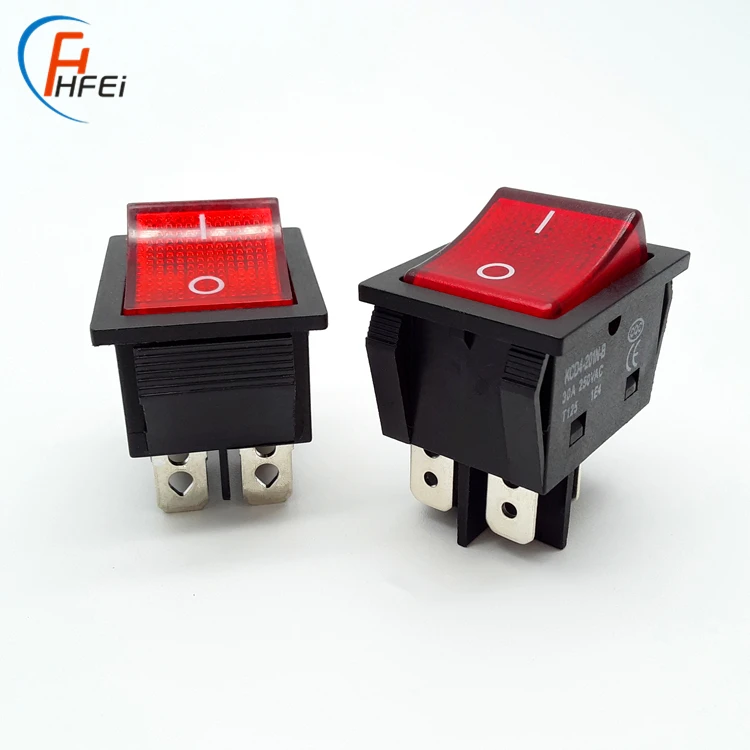 HF hot sale Double throw t105/55  DPDT ON-OFF neon lamp 12a 125vac rocker switch kcd4