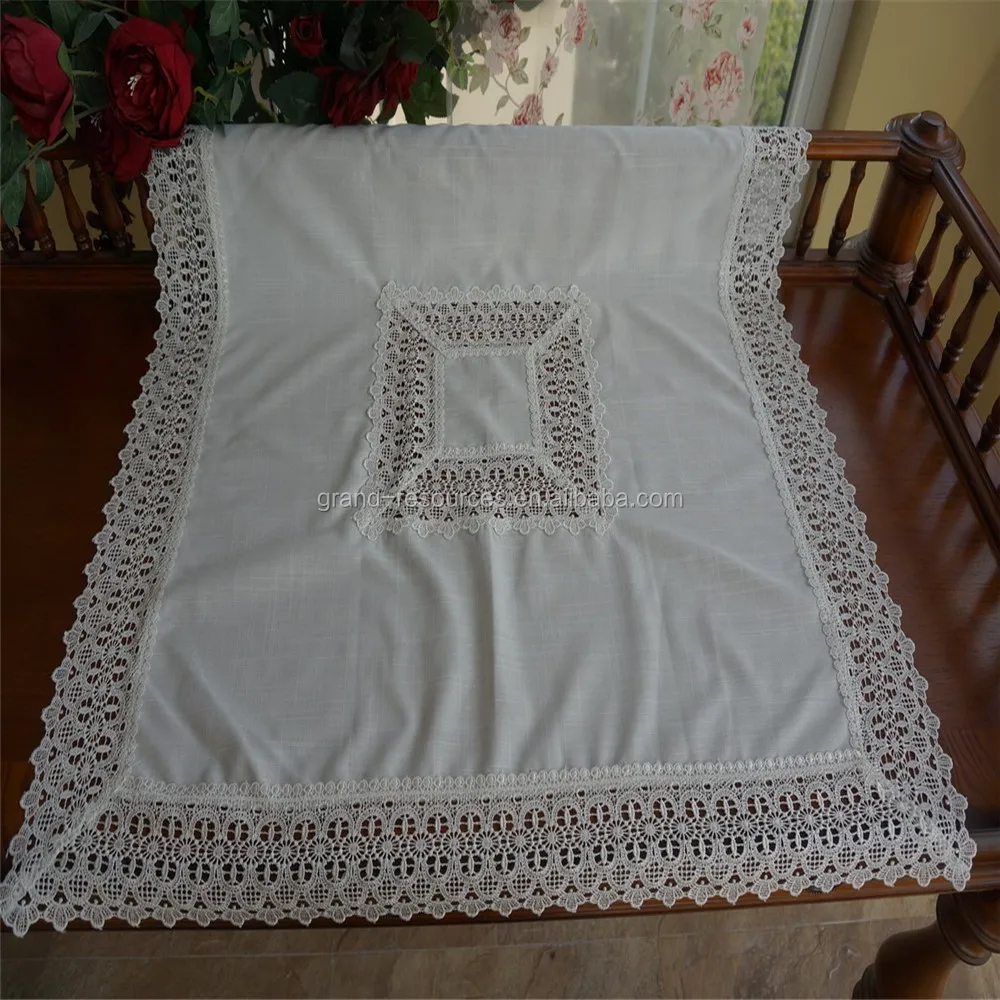 popular design wholesale wedding hotel polyester lace border tablecloth for table cover