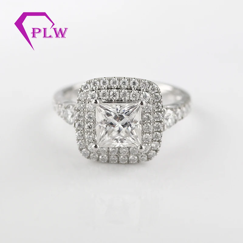 
6.5X6.5mm princess cut center moissanite platinum 950 engagement ring for bride 