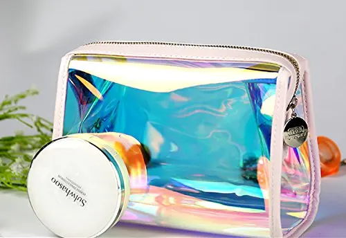 HOMEIN Womens PVC Clear Hologram Transparent  MakeUp Bag for Girls