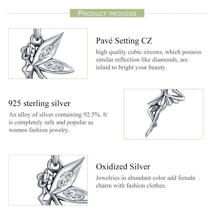 Authentic 925 Sterling Silver Flower Fairy Dangle Pendant Charms fit Women Charm Bracelets & Necklaces jewelry
