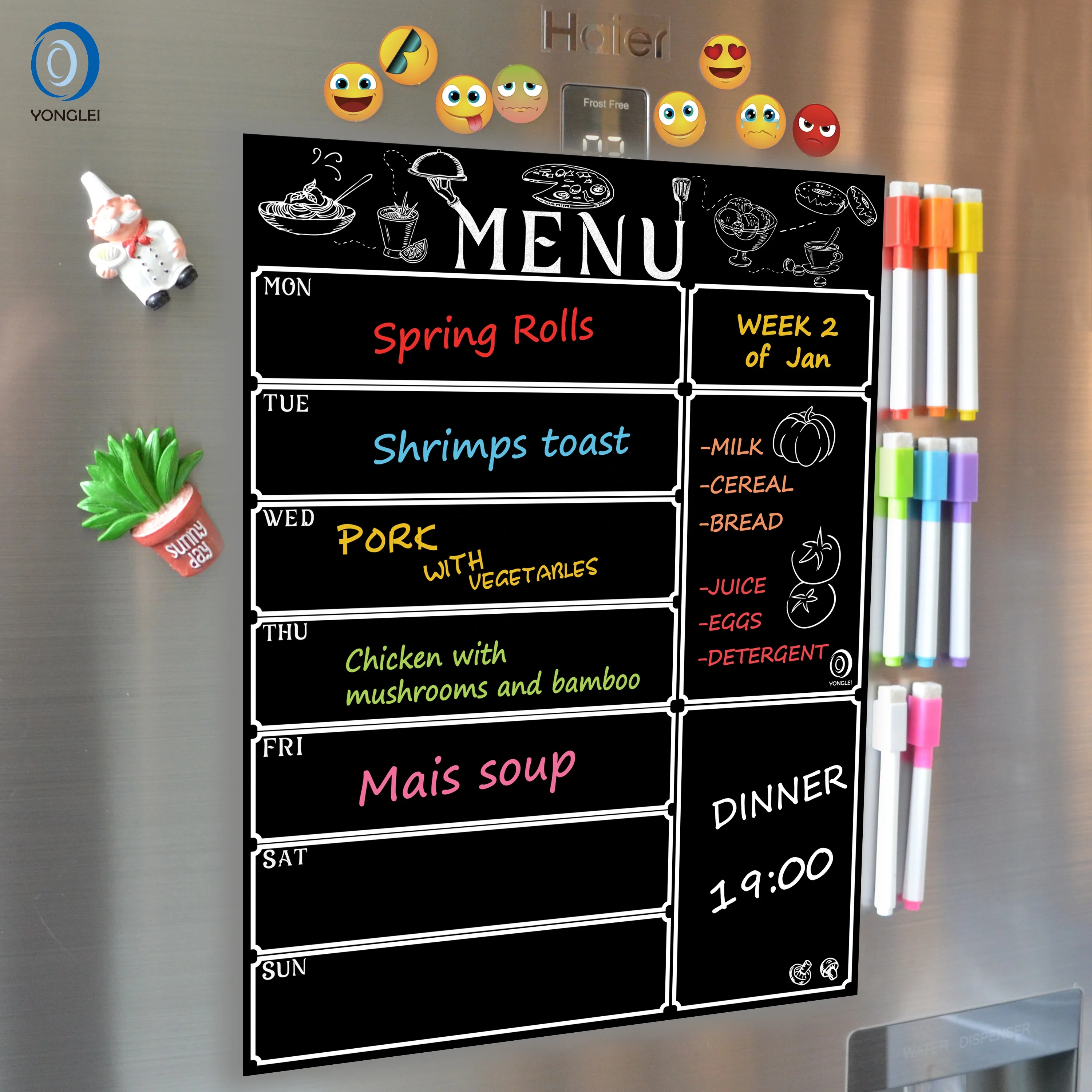 
9.5-1 Easy erasable chalkboard refrigerator weekly fridge magnet meal planner magnetic chalkboard calendar 