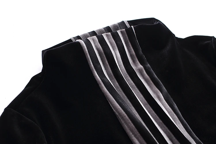 Wholesale In Stock Elegant Women Fashion Turtleneck Long Sleeve Vertical Stripes Patchwork Long Velvet Dress