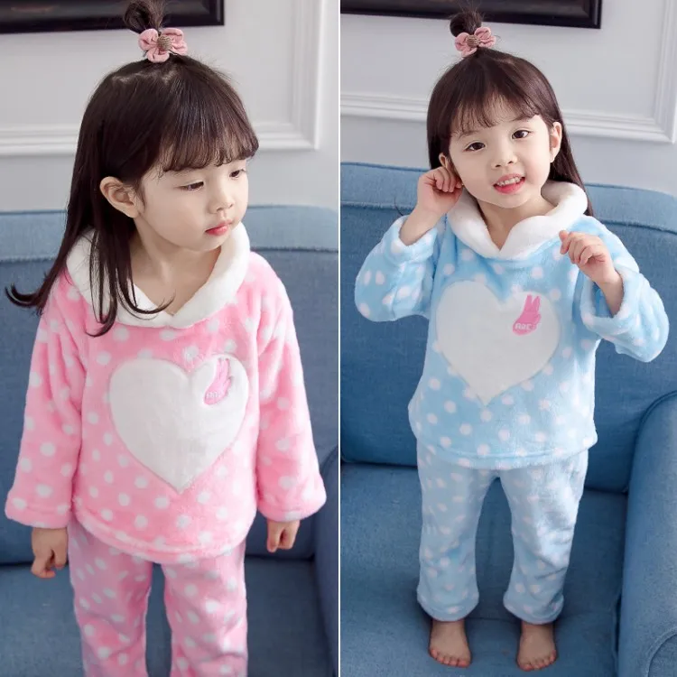 Hao Baby The New Baby Girls Flannel Pajamas Children Love Dot Household To Take Kid Wear Girl  Suits