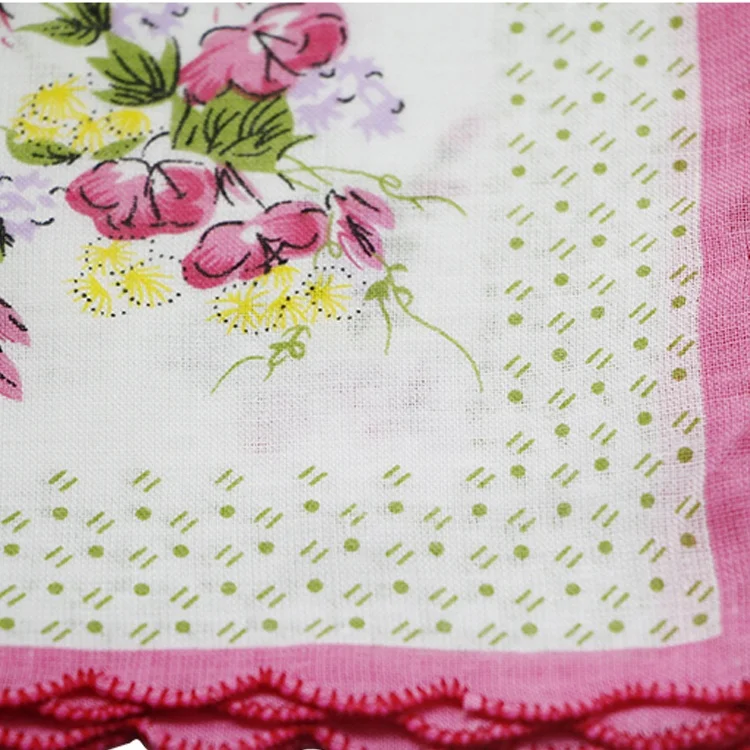 Custom Logo Printed Ladies Beautiful Cotton Handkerchief