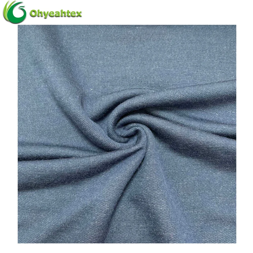 Soft R/T Spandex French Terry Indigo Knitted Denim Fabric for Sweatshirts