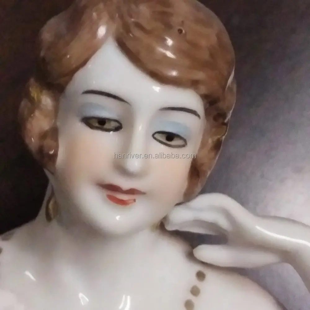 Unique house decotation hand paint white porcelain figurine beauty half doll lady