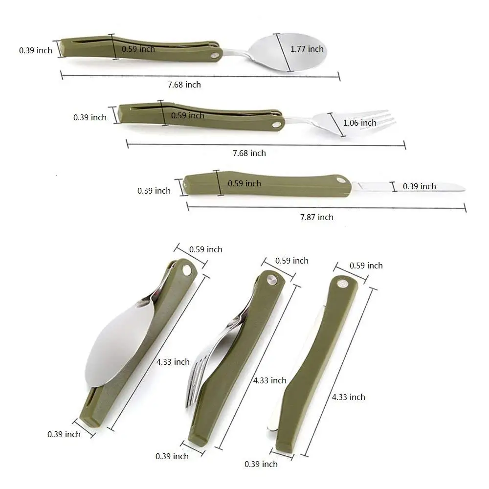 3 Pieces Camping Utensil Portable Stainless Steel folding Spoon Fork Knife Tableware Cutlery Set for Traveling Outdoor