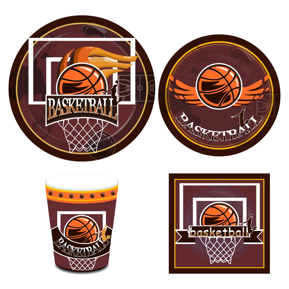 Birthday party favors basketball theme school party supplies tableware set with paper plates and cups Napkins for 8 guests