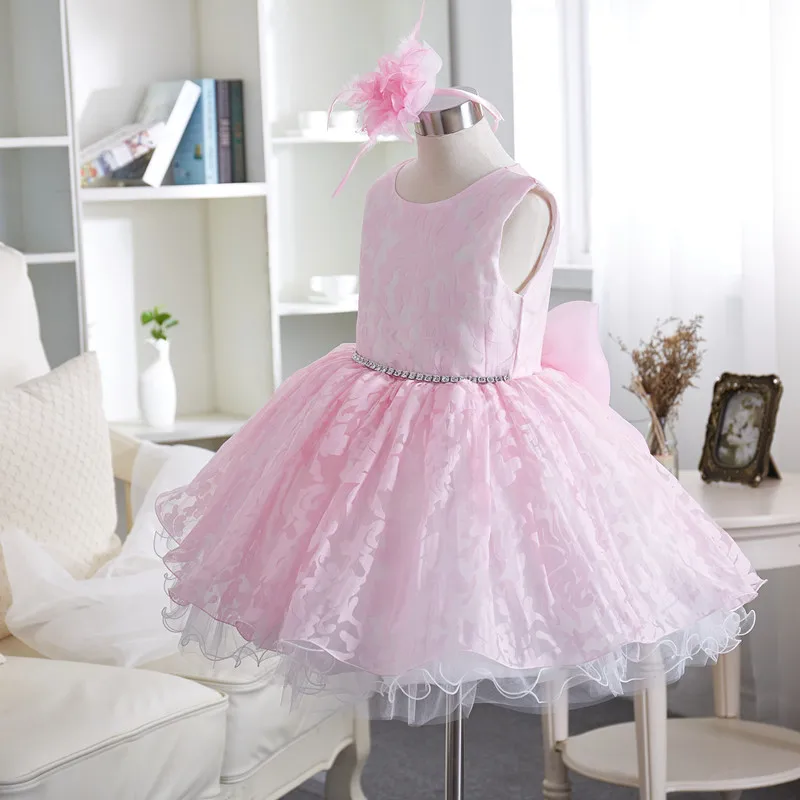 Ivy10422A New collection princess baby clothes girl wedding dress white party gown flower girls bow tutu dress