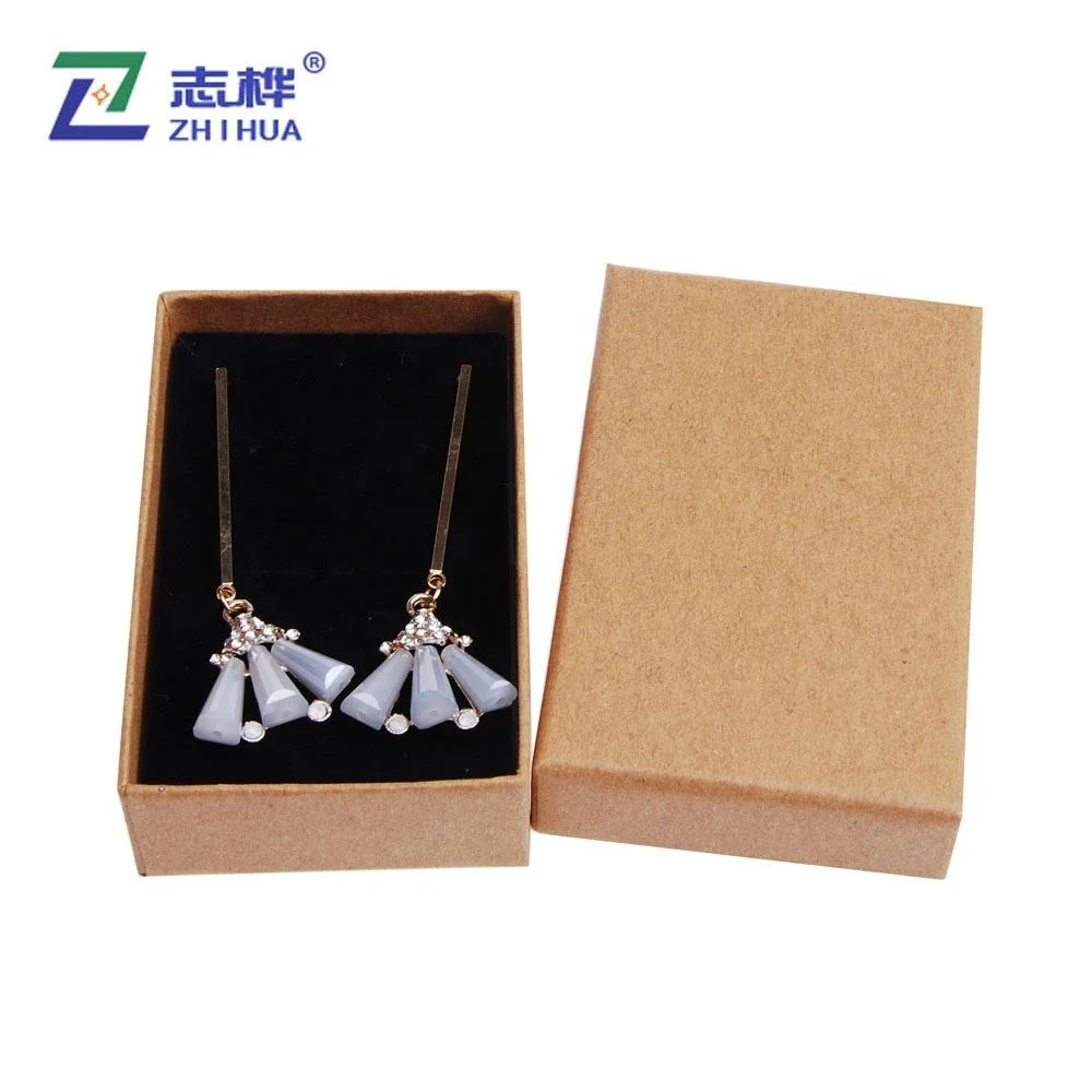 Simple Design Earrings Box Eco-friendly Kraft Paper Jewelry Packaging Customized Logo Ring Case