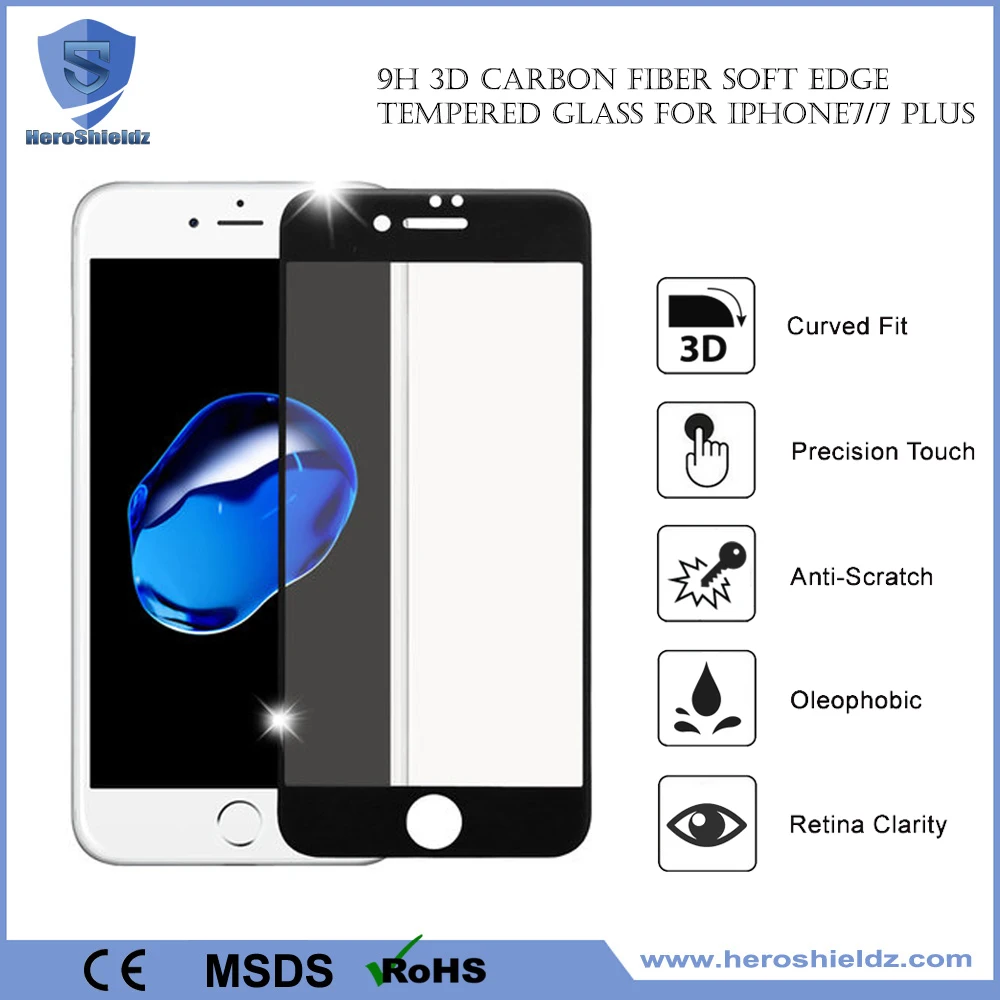 Ультратонкое закаленное 3d-стекло 0,2 мм с изогнутыми краями для iPhone7 Premium Real 9H, защитная пленка из углеродного волокна с полным покрытием экрана
