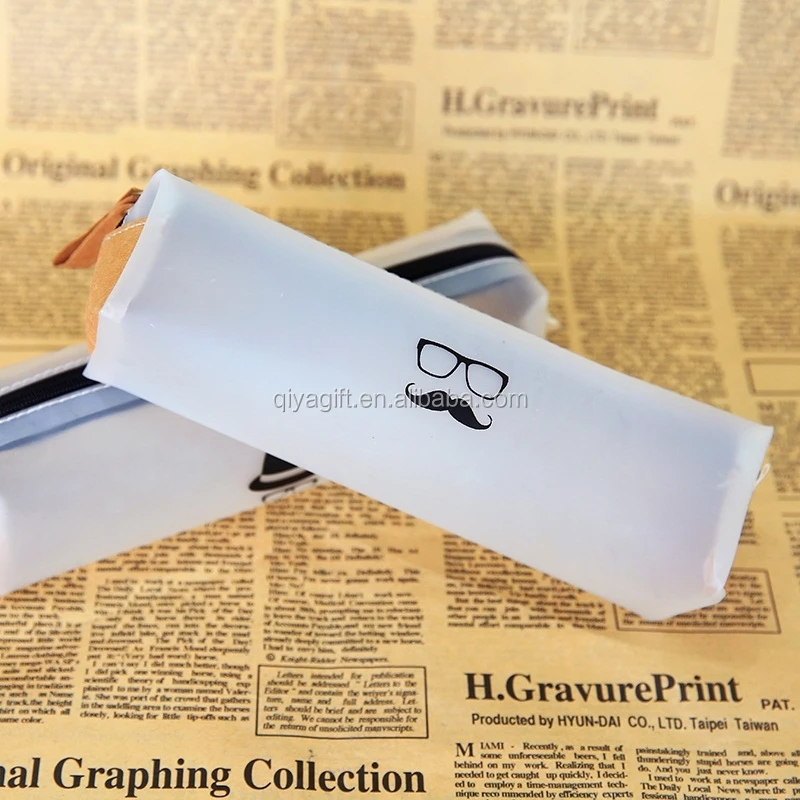 OEM plastic half-transparent custom printed pencil case with zipper